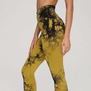 Good American golden olive tie dye seamless leggings yellow and black 5/6 NWT